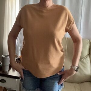 Tan Fitted Crew Neck Blouse